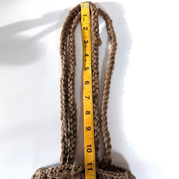 Vintage Handmade Granny Square Shoulder Purse Bag Green Beige Crochet Knit Mini - Picture 7 of 8